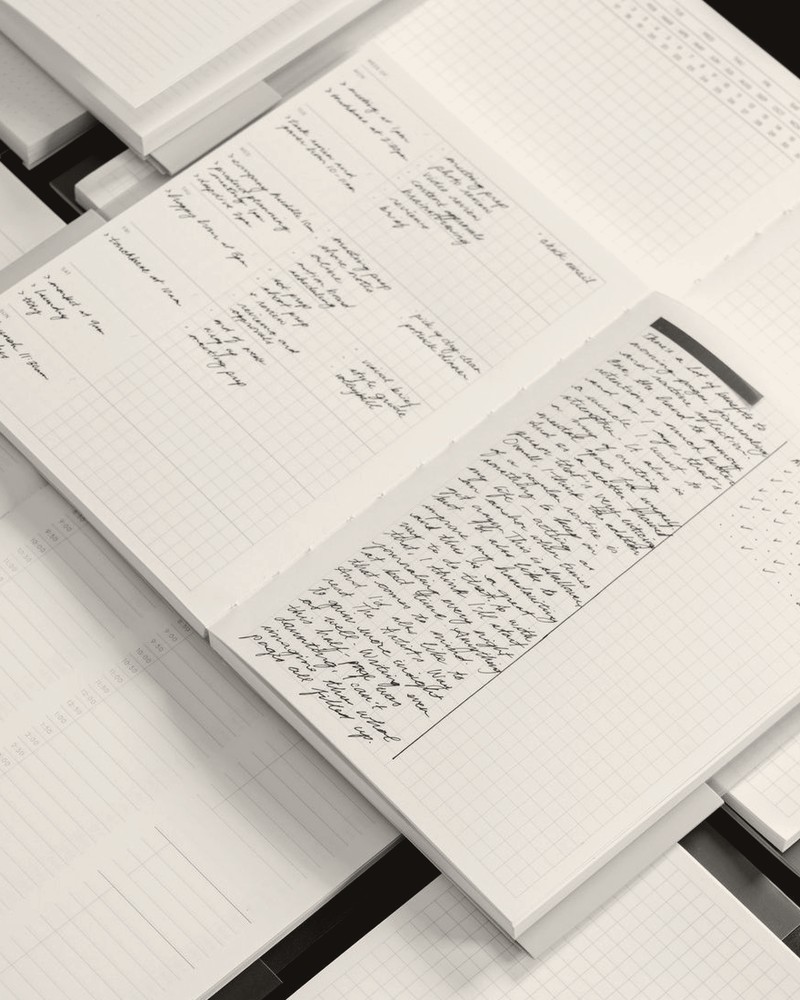 Planners and a handwritten journal spread
